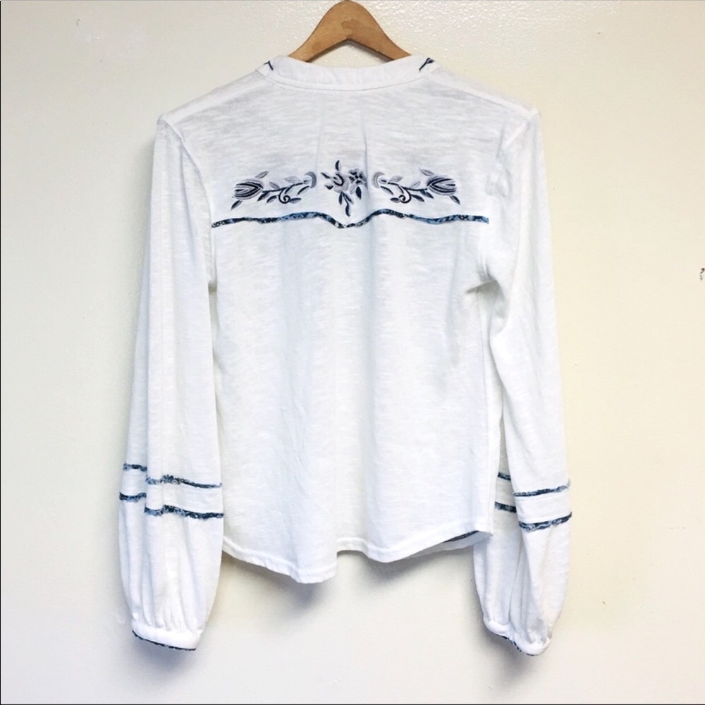 Free People White Embroidered Puff Sleeve Shirt - Picture 6 of 9